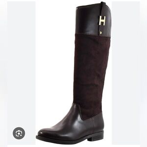 Tommy Hilfiger Leather Riding Heeled Boots Midnight Blue